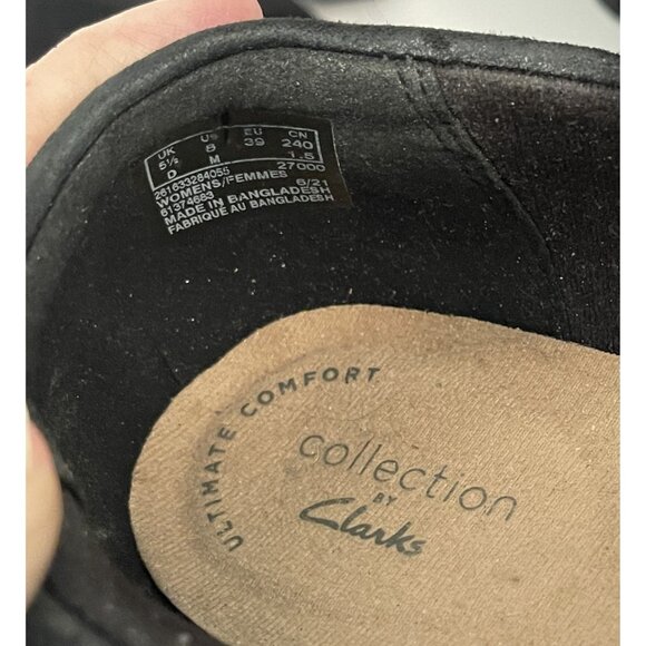 Clarks Women's 8 Airabell Slip On Tassle Loafer Black Suede Wedge Platform - Picture 10 of 10